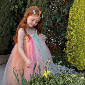 Vestido <span class=keywords><strong>de</strong></span> Playa Arcoíris <span class=keywords><strong>TUTU</strong></span> <span class=keywords><strong>de</strong></span> Malla <span class=keywords><strong>de</strong></span> Poliéster con Tirantes Estilo Princesa para Niña, Color Naranja, Nueva Colección Verano 2025 - Product Image 1