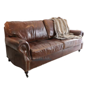 अमेरिकी लक्जरी विंटेज चमड़ा सोफा सेट पूर्ण शीर्ष अनाज चमड़े प्राचीन क्लासिक तन चमड़े के सोफे कमरे में रहने वाले सोफे settee - Product Image 3