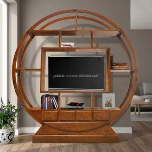 Cabinet <b>TV</b> Rack Circular Oriental Teak Wood Furniture, Japanese Teak Furniture Style Handmade - Product Image 3
