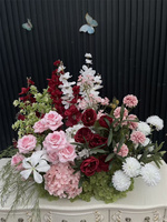 Composition florale artificielle pour mariage d'automne, roses bordeaux et hortensias, pour allée de cérémonie et décoration de fête - Meilleures ventes