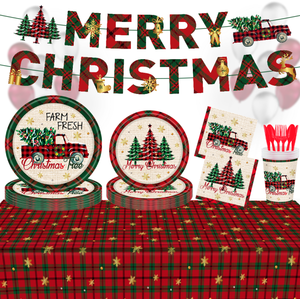 Vaisselle jetable sur le thème de Noël du Père Noël : gobelets en papier, serviettes, couteaux, cuillères, plateaux pour une ambiance festive et décorative - Product Image 4