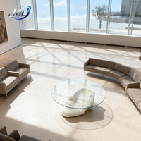 Table basse design moderne européenne durable en fibre de verre avec plateau en verre, couleur personnalisable, mobilier de maison