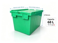 Boîte logistique en plastique HDPE avec couvercle à charnières, bac de stockage empilable de 68 litres pour le stockage et le transport en entrepôt