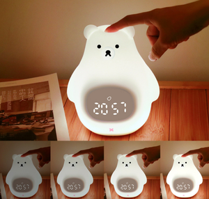 Cute White Bear Silicone Night Light With <b>Touch</b> Alarm Clock USB Rechargeable Sleeping <b>Lamp</b> For Kids Nursery Bedroom - Product Image 3