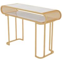 Ensemble de table de manucure de luxe avec cadre en métal doré et plateau en marbre, chaise en velours, poste de travail moderne pour salon de manucure, bureau de maquillage