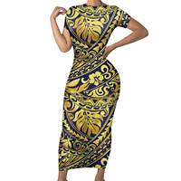 Vente en gros de vêtements fournisseur de robes pour femmes robe vintage jaune profond à imprimé floral polynésien pour femmes robe de grande taille