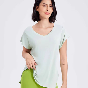 Haut court de <span class=keywords><strong>yoga</strong></span> décontracté léger et uni pour femme, séchage rapide, respirant, amincissant, idéal pour la course et le fitness - Product Image 1