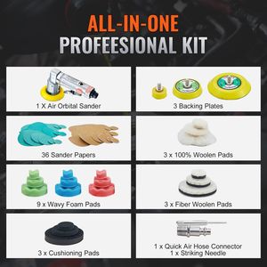 DB, venta al por mayor, Mini lijadora neumática de aire orbital aleatoria de 1/2/3 pulgadas, 15000RPM, alta velocidad para trabajo de carrocería, 58 Uds., pulidores de aire para automóviles - Product Image 6