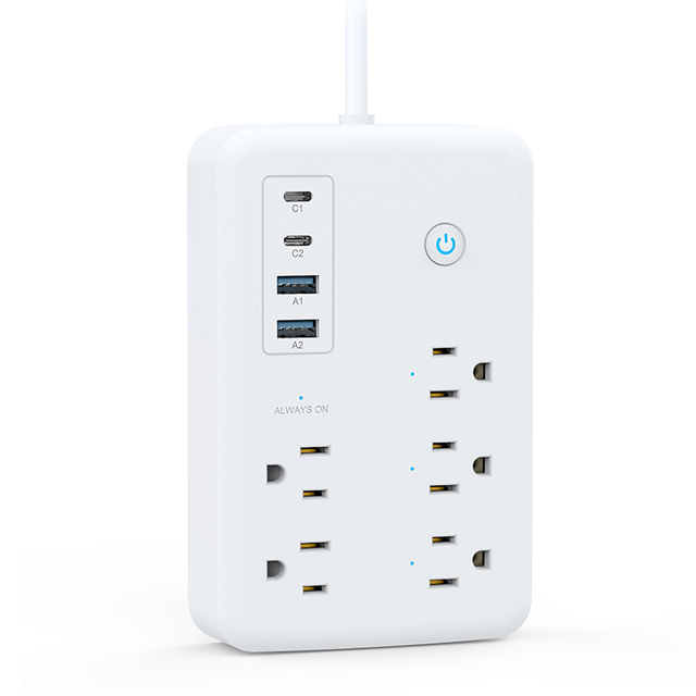 High-Speed PD 45W Smart Socket USB Type-C Wall Socket with 1.8m Power Cord 5 Outlets USA Plug Extension for Home