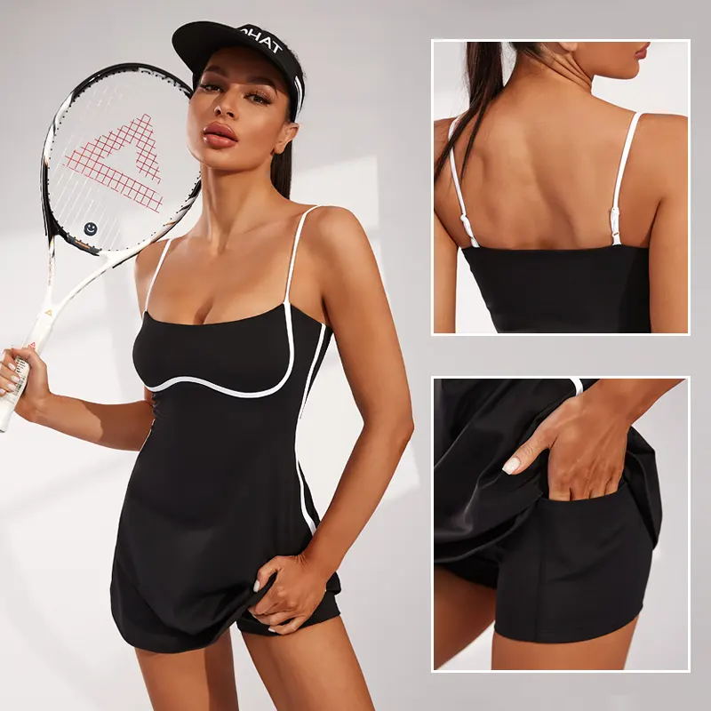 Logotipo personalizado nuevo diseño de moda contraste raya deportes entrenamiento tenis desgaste traje gimnasio mujeres Golf tenis vestido con pantalones cortos