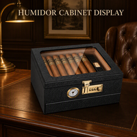 Humidor de bureau en bois de luxe avec couvercle en verre, hygromètre, humidificateur, serrure à combinaison, tiroir de rangement pour accessoires, anti-humidité
