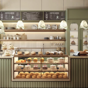 Meuble <span class=keywords><strong>de</strong></span> présentation en bois avec couvercle en verre, style rétro cottage, pour magasin <span class=keywords><strong>de</strong></span> café, conception intérieure personnalisée, solution unique en usine - Product Image 3