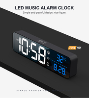 Vente chaude voix/sons contrôle affichage de la température led miroir table horloge carrée avec alarme