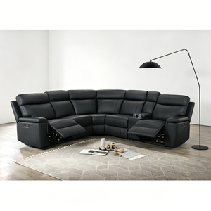 Sofá Seccional de Cuero Reclinable Eléctrico, Estilo Cine, con Portavasos, Cómodo y Relajante, para Sala de Estar - Product Image 1