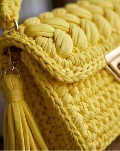 Bolso Trenzado Amarillo Alegre Hecho a Mano, Moderno y Elegante con Perlas, Dos Correas, Estilo Boho, Tejido de Cordón de Algodón, a Buen Precio - Product Image 4