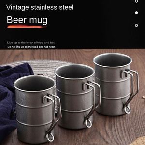 Custom Laser Engrave Logo Retro Travel Stainless Steel Wine <b>Mugs</b> With Handle Drum Barrel Shaped Cups for Camping - Product Image 2