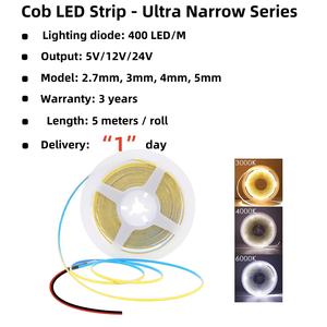 شريط إضاءة LED صغير COB بدرجات حرارة لون 3000K و4000K و6500K قابل للقطع بحرية بعرض 3 مم و4 مم و5 مم شريط LED فائق النحافة بعرض 2.7 مم و3 مم و4 مم و5 مم لوحة دوائر مطبوعة بجهد 5 فولت و12 فولت و24 فولت تيار مستمر - Product Image 2