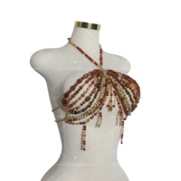 Top Halter Perlé Bohème Fait Main avec Perles en Résine Vertes et Brunes et Perles de Pierres Précieuses Mélangées pour Soirées en Boîte de Nuit et Festivals de Musique