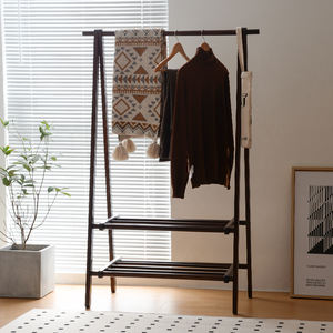 Porte-vêtements Portable Extra Large avec 2 pneus avec boîte de rangement pour chaussures, étagères pour l'entrée, la chambre à coucher, porte-vêtements en bois naturel - Product Image 3