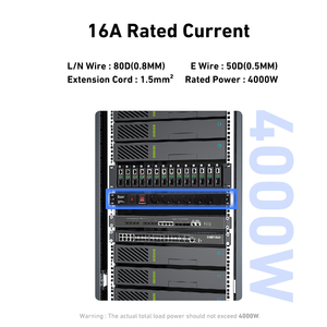 Factory2m 1U 8way EU Đơn vị phân phối điện 19inch Ổ Cắm Công Nghiệp 250V <span class=keywords><strong>PDU</strong></span> giá 16A <span class=keywords><strong>PDU</strong></span> với bảo vệ quá tải cho tủ - Product Image 2