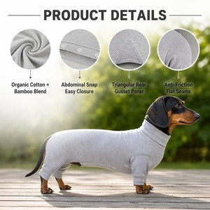 Mono transpirable de bambú y algodón orgánico para <span class=keywords><strong>perros</strong></span>, con cuello alto, para recuperación de heridas y prevención de lamidas, para Dachshund - Product Image 2