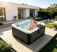 Bain à remous extérieur moderne en acrylique pour 3 personnes, petite baignoire d'angle de taille européenne pour villas, piscine avec capacité de 5 personnes
