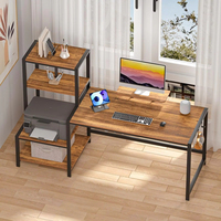 Grand bureau marron avec espace d'imprimante d'étagère de table d'ordinateur en bois en forme de L pour le support de moniteur de PC de jeu en métal