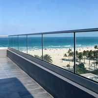 Rampe en verre sans cadre avec éclairage LED personnalisable encastré au sol, profilé en U en aluminium, pour extérieur, balcon, escalier, villa