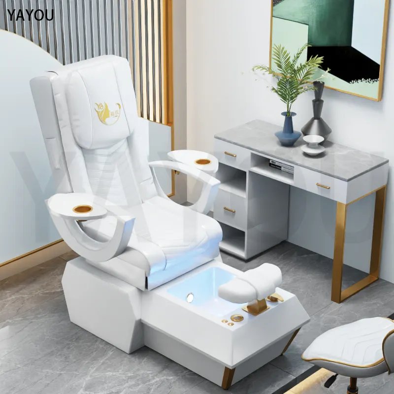Fauteuil de massage pour pédicure en cuir blanc de luxe Fauteuil de massage pour pédicure spa de luxe pour salon de manucure Mobilier de beauté