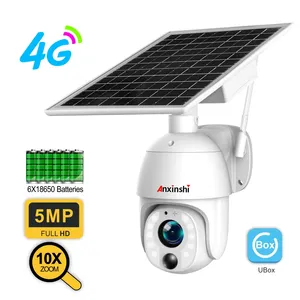 Anxinshi 브랜드 5MP 4G 태양 광 ptz 카메라 5-50mm 렌즈 10X 광학 줌 IP 66 실외 사용 Sim 카드 카메라 클라우드 스토리지 지원