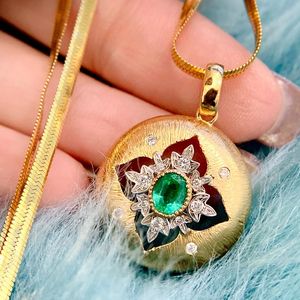 Collier unisexe Xinfly en or pur 18 carats avec pendentif émeraude et diamant naturel, chaîne serpent, idéal pour les fêtes ou comme cadeau de fiançailles - Product Image 3