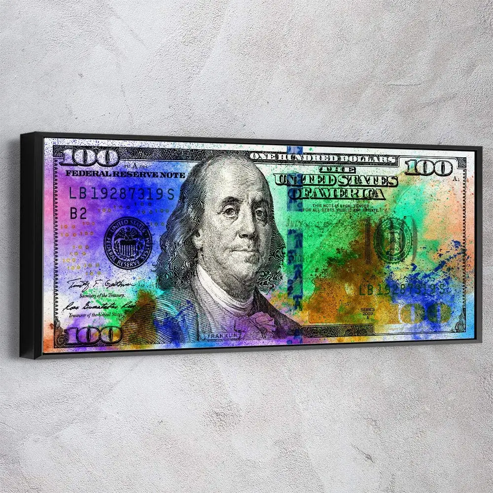 Украшение дома, мотивирующая печать Франклина доллара, картина с 100 долларовой банкноты, настенное искусство, холст, искусство денег