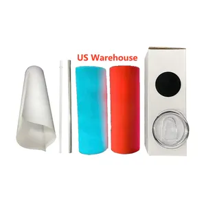 US WAREHOUSE Tumbler Gelap Sublimasi Bersinar, Tumbler Lurus 20Oz Stainless Steel Dinding Ganda dengan Tutup dan Sedotan