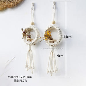 Panier suspendu bohème en corde de coton tressé à la main avec fleurs artificielles, <span class=keywords><strong>d</strong></span>écoration murale simple pour <span class=keywords><strong>chambre</strong></span> à coucher et gîte - Product Image 3