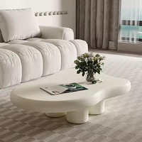 Table Basse Moderne en Dalle de Pierre Style Nuage Ondulé Blanc Classique, Meuble de Salon Premium Personnalisé et Unique