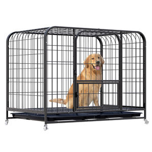 Yeni varış Metal kare tüp köpek kafesi siyah ağır köpek sandık evcil hayvan kafesi büyük köpekler için tekerlekler ile - Product Image 6