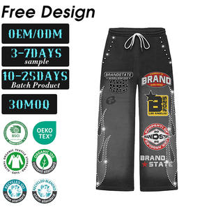 Rhinestone Sweatpants Custom Heavy Cotton <b>Mens</b> Track Pants Man Straight Wide Leg Stacked <b>Jogger</b> Acid Wash Sun Faded <b>Baggy</b> - Product Image 1