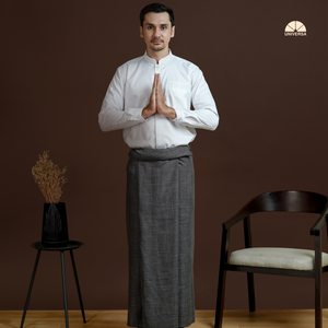 Sarong en lin premium gris foncé pour homme, design uni, doux et frais, élégant et confortable, sarong de prière musulman pour un usage quotidien - Product Image 6