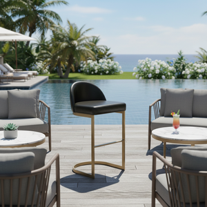 Luxury Modern Bar <b>Stool</b> Durable Metal Frame Curved Backrest Comfortable Upholstered <b>Seat</b> for Hotel Dining and Outdoor Areas - Product Image 3