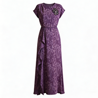 Gaun Panjang Wanita Model Siluet Swing Ramping Berbahan Jacquard Motif Bunga Berhias Manik-Manik Gaya Retro Dewasa Elegan dengan Kontrol Pinggang