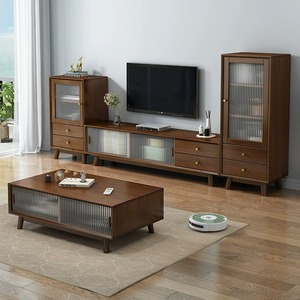 Nordic Style Tv Cabinet And <b>Coffee</b> <b>Table</b> Set Natural Wood Color Base Cabinet Simple Modern Living Room Storage Furniture - Product Image 4