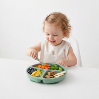 Assiette à ventouse pour bébé en silicone sans BPA, assiette à compartiments divisée, trois compartiments, passe au lave-vaisselle et au micro-ondes, 0-12 mois