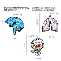 Wholesale Metal Cartoon Pin Creative Human Internal Organs Brooch Blue Brain Rainbow Heart Liver Badge Personalized Souvenir Pin