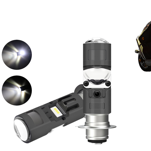 Kevanly 12V Motorcycle LED Headlight Bulb P15d H4 White/Yellow Dual Color High/Low Beam Super Bright Projector 1 Len 180-Day