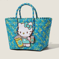 Sac fourre-tout tendance en plastique PP tressé fait main pour femme, grande capacité, motif dessin animé, idéal pour les trajets quotidiens