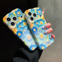 Coque IMD anti-lumière bleue avec motif floral peint à l'huile et bords torsadés, découpes de précision pour la série iPhone 17 Pro Max