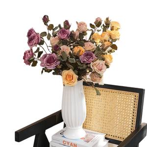 Flor de Seda Artificial, Ramo Pequeño de Rosas con Borde Quemado de 4 Cabezas, Decoración del Hogar, Arreglo Floral para Bodas, Materiales para Manualidades - Product Image 5