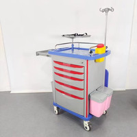 Chariot médical d'urgence ABS pour hôpital avec verrouillage centralisé, poteau porte-perfusion et support pour bouteille d'oxygène