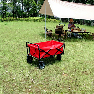 Foldable Camping Cart Red Oxford Cloth Four-<b>Wheel</b> Outdoor Garden Beach Wagon - Product Image 3