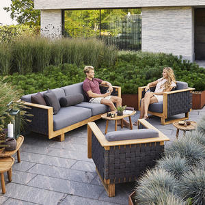 Juego de sofás Chusion gris oscuro de 3 plazas de diseño moderno superventas, muebles de madera de teca natural para hotel, sala de estar, jardín y Villa - Product Image 1